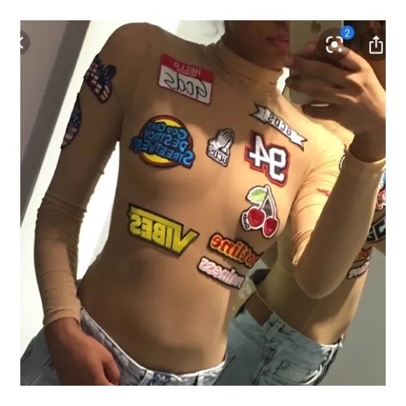 NWT GCDS Patches Nude BODYSUIT Rare Mesh - Picture 2 of 3